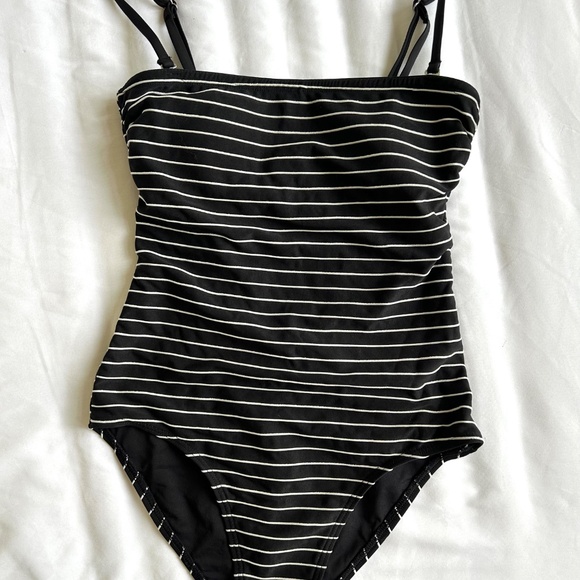 La Vie En Rose One Piece Swimsuit Size XS Black White Stripe Tank Aqua Rose - Picture 5 of 8